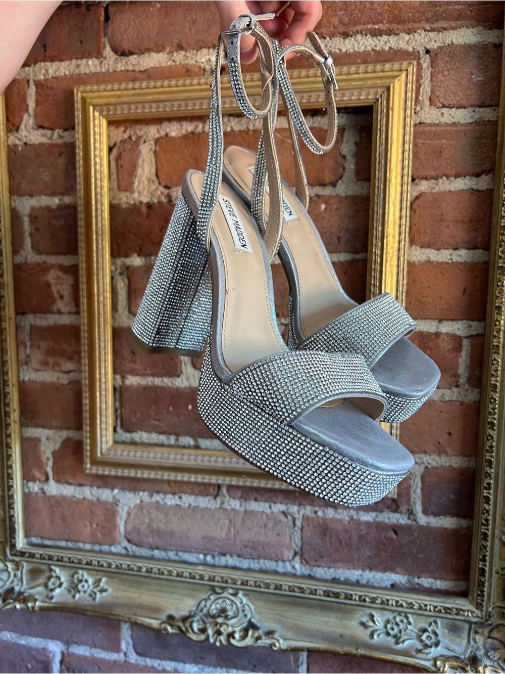 Steve Madden Silver Crystal Platform Heels